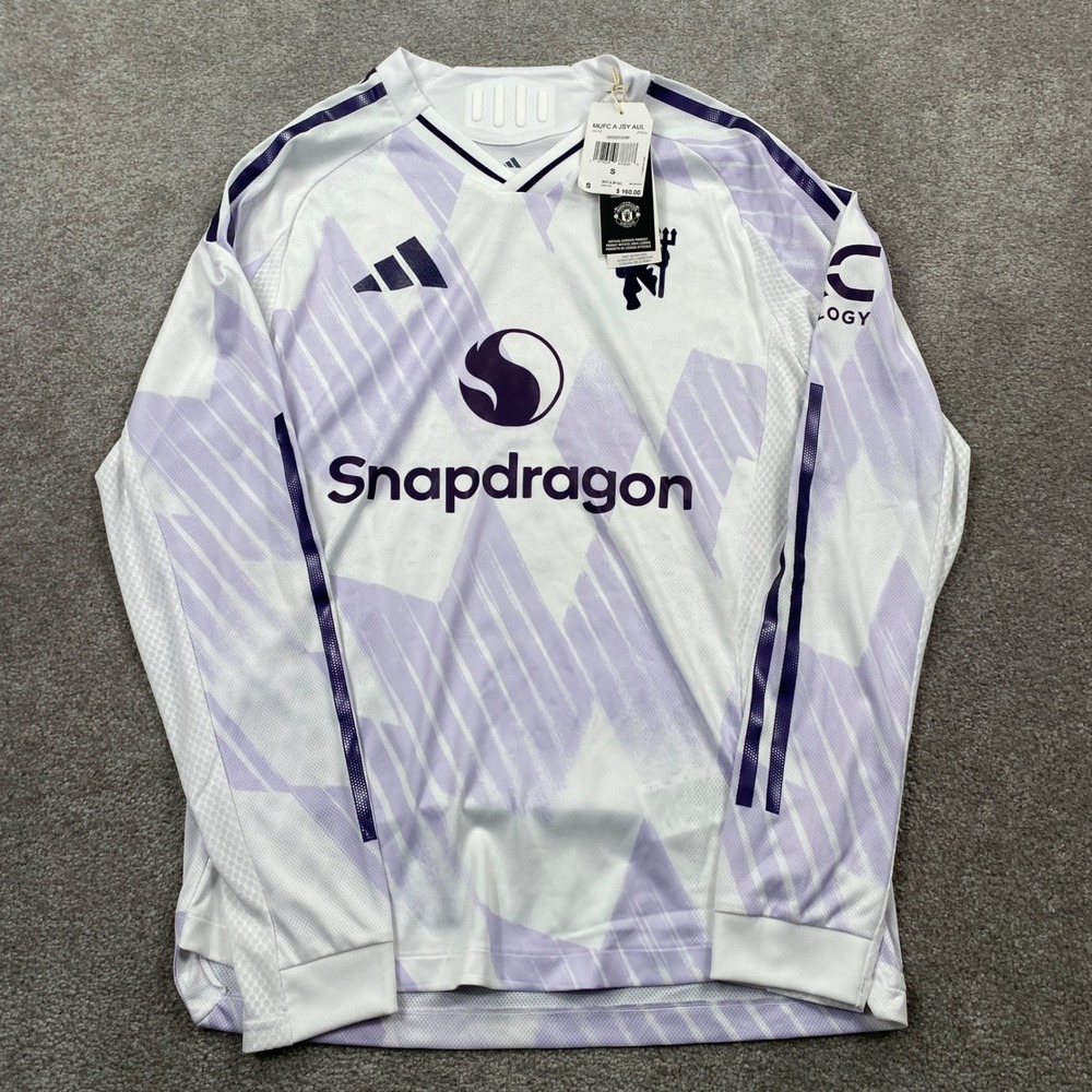 Adidas Manchester United Authentic Away Jersey Mens Small White Purple JP3023
